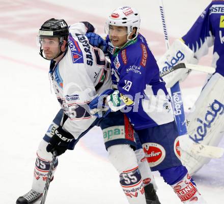 EBEL. Eishockey Bundesliga. EC VSV gegen SAPA Fehervar AV19. Jason Krog, (VSV), Andrew Sarauer  (Alba Volan). Villach, am 2.11.2014.
Foto: Kuess 


---
pressefotos, pressefotografie, kuess, qs, qspictures, sport, bild, bilder, bilddatenbank