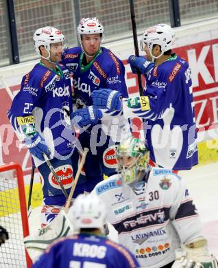 EBEL. Eishockey Bundesliga. EC VSV gegen SAPA Fehervar AV19. Torjubel Darren Haydar, Marco Pewal, Cole Jarrett (VSV). Villach, am 2.11.2014.
Foto: Kuess 


---
pressefotos, pressefotografie, kuess, qs, qspictures, sport, bild, bilder, bilddatenbank