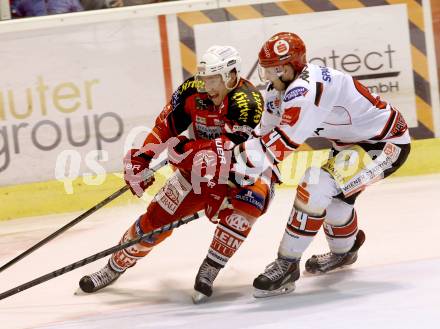 EBEL. Eishockey Bundesliga. KAC gegen HC TWK Innsbruck. Jamie Lundmark, (KAC),  Stefan Pittl  (Innsbruck). Klagenfurt, am 14.11.2014.
Foto: Kuess 

---
pressefotos, pressefotografie, kuess, qs, qspictures, sport, bild, bilder, bilddatenbank