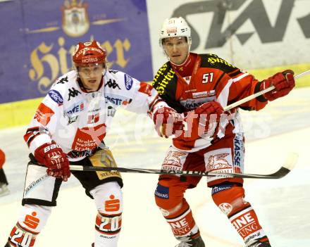 EBEL. Eishockey Bundesliga. KAC gegen HC TWK Innsbruck. Oliver Setzinger,  (KAC), Marcus Olsson (Innsbruck). Klagenfurt, am 14.11.2014.
Foto: Kuess 

---
pressefotos, pressefotografie, kuess, qs, qspictures, sport, bild, bilder, bilddatenbank