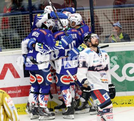 EBEL. Eishockey Bundesliga. EC VSV gegen SAPA Fehervar AV19. Torjubel Adis Alagic, John Lammers, Patrick Platzer, Klemen Pretnar (VSV). Villach, am 2.11.2014.
Foto: Kuess 


---
pressefotos, pressefotografie, kuess, qs, qspictures, sport, bild, bilder, bilddatenbank