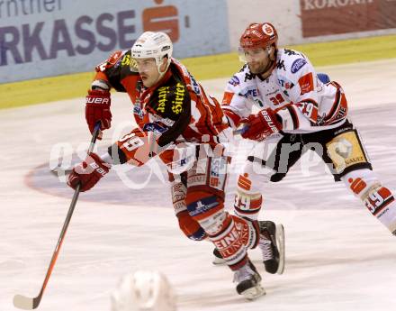 EBEL. Eishockey Bundesliga. KAC gegen HC TWK Innsbruck. Jaques Jean Francois,  (KAC), Matt Siddall (Innsbruck). Klagenfurt, am 14.11.2014.
Foto: Kuess 

---
pressefotos, pressefotografie, kuess, qs, qspictures, sport, bild, bilder, bilddatenbank