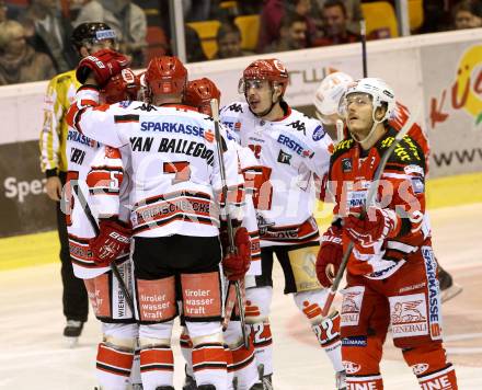 EBEL. Eishockey Bundesliga. KAC gegen HC TWK Innsbruck. Torjubel   (Innsbruck). Klagenfurt, am 14.11.2014.
Foto: Kuess 

---
pressefotos, pressefotografie, kuess, qs, qspictures, sport, bild, bilder, bilddatenbank