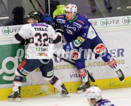 EBEL. Eishockey Bundesliga. EC VSV gegen SAPA Fehervar AV19. Mark Santorelli, (VSV), Viktor Tokaji  (Alba Volan). Villach, am 2.11.2014.
Foto: Kuess 


---
pressefotos, pressefotografie, kuess, qs, qspictures, sport, bild, bilder, bilddatenbank