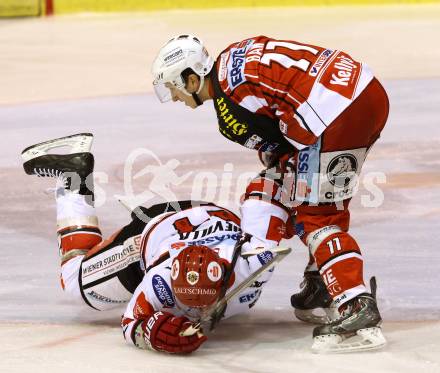 EBEL. Eishockey Bundesliga. KAC gegen HC TWK Innsbruck. Daniel Ban,  (KAC), Florian Pedevilla (Innsbruck). Klagenfurt, am 14.11.2014.
Foto: Kuess 

---
pressefotos, pressefotografie, kuess, qs, qspictures, sport, bild, bilder, bilddatenbank