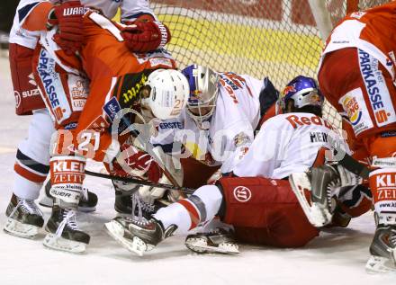 EBEL. Eishockey Bundesliga. KAC gegen EC Red Bull Salzburg. Manuel Geier,  (KAC), Bernd Brueckler, Dominique Heinrich (Salzburg). Klagenfurt, am 16.11.2014.
Foto: Kuess 

---
pressefotos, pressefotografie, kuess, qs, qspictures, sport, bild, bilder, bilddatenbank