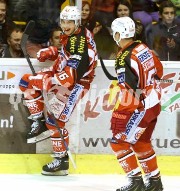 EBEL. Eishockey Bundesliga. KAC gegen EC Red Bull Salzburg. Torjubel Patrick Harand, (KAC). Klagenfurt, am 16.11.2014.
Foto: Kuess 

---
pressefotos, pressefotografie, kuess, qs, qspictures, sport, bild, bilder, bilddatenbank