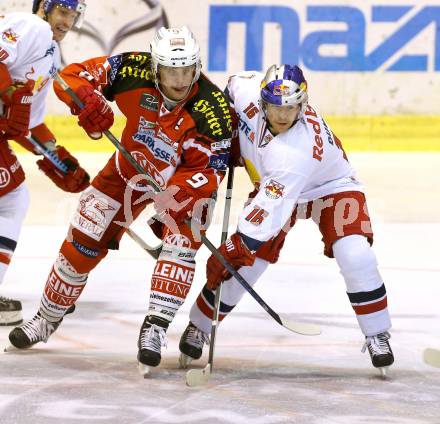 EBEL. Eishockey Bundesliga. KAC gegen EC Red Bull Salzburg. Lukas Pither,  (KAC),  Ryan Duncan (Salzburg). Klagenfurt, am 16.11.2014.
Foto: Kuess 

---
pressefotos, pressefotografie, kuess, qs, qspictures, sport, bild, bilder, bilddatenbank