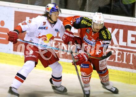 EBEL. Eishockey Bundesliga. KAC gegen EC Red Bull Salzburg. Kyle Wharton, (KAC), Markus Poeck  (Salzburg). Klagenfurt, am 16.11.2014.
Foto: Kuess 

---
pressefotos, pressefotografie, kuess, qs, qspictures, sport, bild, bilder, bilddatenbank