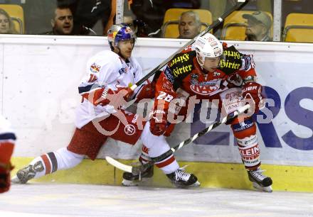 EBEL. Eishockey Bundesliga. KAC gegen EC Red Bull Salzburg. Martin Schumnig,  (KAC),  Ryan Duncan (Salzburg). Klagenfurt, am 16.11.2014.
Foto: Kuess 

---
pressefotos, pressefotografie, kuess, qs, qspictures, sport, bild, bilder, bilddatenbank