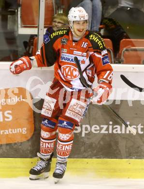 EBEL. Eishockey Bundesliga. KAC gegen EC Red Bull Salzburg. Torjubel Patrick Harand, (KAC). Klagenfurt, am 16.11.2014.
Foto: Kuess 

---
pressefotos, pressefotografie, kuess, qs, qspictures, sport, bild, bilder, bilddatenbank