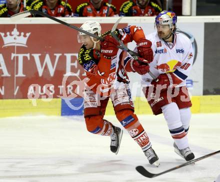 EBEL. Eishockey Bundesliga. KAC gegen EC Red Bull Salzburg. Jamie Lundmark, (KAC), Troy Milam  (Salzburg). Klagenfurt, am 16.11.2014.
Foto: Kuess 

---
pressefotos, pressefotografie, kuess, qs, qspictures, sport, bild, bilder, bilddatenbank