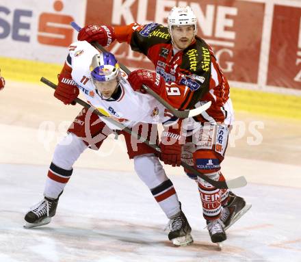 EBEL. Eishockey Bundesliga. KAC gegen EC Red Bull Salzburg.  Jean Francois Jacques,  (KAC), Walter Ben (Salzburg). Klagenfurt, am 16.11.2014.
Foto: Kuess 

---
pressefotos, pressefotografie, kuess, qs, qspictures, sport, bild, bilder, bilddatenbank