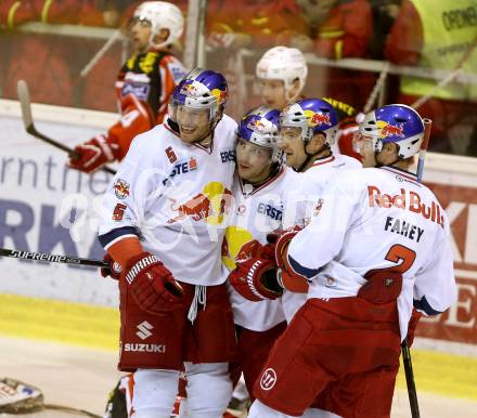 EBEL. Eishockey Bundesliga. KAC gegen EC Red Bull Salzburg.  Torjubel Thomas Raffl, Konstantin Komarek, Manuel Latusa, Brian Fahey  (Salzburg). Klagenfurt, am 16.11.2014.
Foto: Kuess 

---
pressefotos, pressefotografie, kuess, qs, qspictures, sport, bild, bilder, bilddatenbank