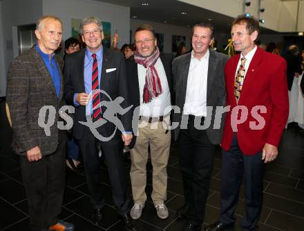 Filmpraesentation ueber Olympiasieger Karl Schnabl. Baldur Preiml, Landeshauptmann Peter Kaiser, Regisseur Ferdinand Macek,  Karl Schnabl, Hans Millonig, . Klagenfurt, am 19.11.2014.
Foto: Kuess
---
pressefotos, pressefotografie, kuess, qs, qspictures, sport, bild, bilder, bilddatenbank