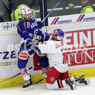 EBEL. Eishockey Bundesliga. EC VSV gegen Red Bull Salzburg.  Jason Krog, (VSV), Ryan Duncan  (Salzburg). Villach, am 21.11.2014.
Foto: Kuess 


---
pressefotos, pressefotografie, kuess, qs, qspictures, sport, bild, bilder, bilddatenbank