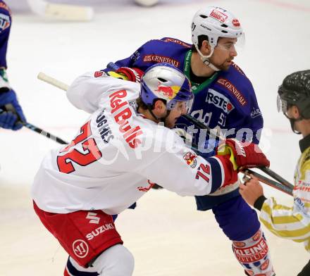 EBEL. Eishockey Bundesliga. EC VSV gegen Red Bull Salzburg. Eric Hunter,  (VSV), John Hughes (Salzburg). Villach, am 21.11.2014.
Foto: Kuess 


---
pressefotos, pressefotografie, kuess, qs, qspictures, sport, bild, bilder, bilddatenbank