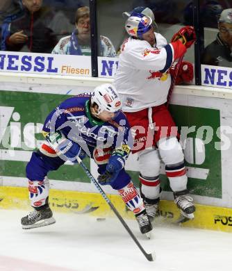 EBEL. Eishockey Bundesliga. EC VSV gegen Red Bull Salzburg. Brock McBride,  (VSV), Andreas Kristler (Salzburg). Villach, am 21.11.2014.
Foto: Kuess 


---
pressefotos, pressefotografie, kuess, qs, qspictures, sport, bild, bilder, bilddatenbank