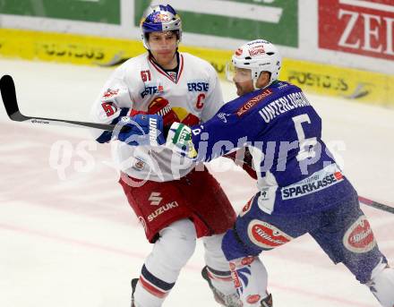 EBEL. Eishockey Bundesliga. EC VSV gegen Red Bull Salzburg. Gerhard Unterluggauer,  (VSV), Matthias Trattnig (Salzburg). Villach, am 21.11.2014.
Foto: Kuess 


---
pressefotos, pressefotografie, kuess, qs, qspictures, sport, bild, bilder, bilddatenbank