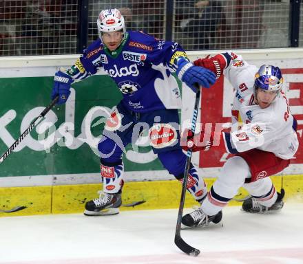 EBEL. Eishockey Bundesliga. EC VSV gegen Red Bull Salzburg.  John Lammers, (VSV), Matthias Trattnig  (Salzburg). Villach, am 21.11.2014.
Foto: Kuess 


---
pressefotos, pressefotografie, kuess, qs, qspictures, sport, bild, bilder, bilddatenbank