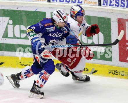 EBEL. Eishockey Bundesliga. EC VSV gegen Red Bull Salzburg. Brock McBride,  (VSV), Matthias Trattnig (Salzburg). Villach, am 21.11.2014.
Foto: Kuess 


---
pressefotos, pressefotografie, kuess, qs, qspictures, sport, bild, bilder, bilddatenbank