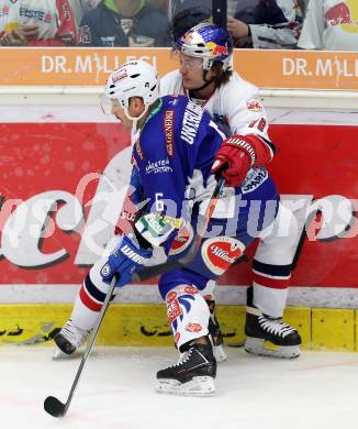 EBEL. Eishockey Bundesliga. EC VSV gegen Red Bull Salzburg. Gerhard Unterluggauer, (VSV), Markus Poeck (Salzburg). Villach, am 21.11.2014.
Foto: Kuess 


---
pressefotos, pressefotografie, kuess, qs, qspictures, sport, bild, bilder, bilddatenbank