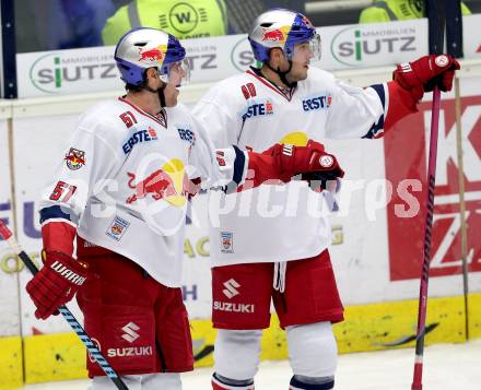 EBEL. Eishockey Bundesliga. EC VSV gegen Red Bull Salzburg.  Torjubel Matthias Trattnig, Andreas Kristler (Salzburg). Villach, am 21.11.2014.
Foto: Kuess 


---
pressefotos, pressefotografie, kuess, qs, qspictures, sport, bild, bilder, bilddatenbank