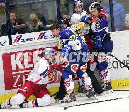 EBEL. Eishockey Bundesliga. EC VSV gegen Red Bull Salzburg. Eric HUnter, Brock McBride,  (VSV), Daniel Welser (Salzburg). Villach, am 21.11.2014.
Foto: Kuess 


---
pressefotos, pressefotografie, kuess, qs, qspictures, sport, bild, bilder, bilddatenbank