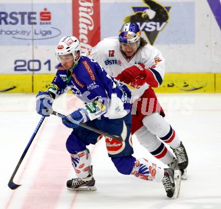 EBEL. Eishockey Bundesliga. EC VSV gegen Red Bull Salzburg.  Marco Pewal,  (VSV), Alexander Cijan (Salzburg). Villach, am 21.11.2014.
Foto: Kuess 


---
pressefotos, pressefotografie, kuess, qs, qspictures, sport, bild, bilder, bilddatenbank