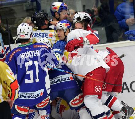 EBEL. Eishockey Bundesliga. EC VSV gegen Red Bull Salzburg. Eric Hunter,  (VSV), Daniel Welser (Salzburg). Villach, am 21.11.2014.
Foto: Kuess 


---
pressefotos, pressefotografie, kuess, qs, qspictures, sport, bild, bilder, bilddatenbank