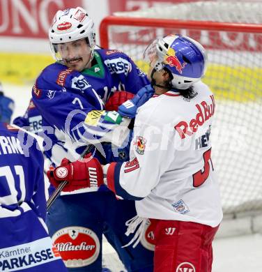 EBEL. Eishockey Bundesliga. EC VSV gegen Red Bull Salzburg. Klemen Pretnar,  (VSV), Dominique Heinrich (Salzburg). Villach, am 21.11.2014.
Foto: Kuess 


---
pressefotos, pressefotografie, kuess, qs, qspictures, sport, bild, bilder, bilddatenbank