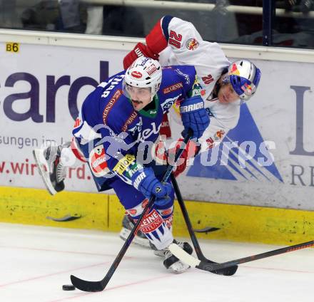 EBEL. Eishockey Bundesliga. EC VSV gegen Red Bull Salzburg. Klemen Pretnar, (VSV), Daniel Welser (Salzburg). Villach, am 21.11.2014.
Foto: Kuess 


---
pressefotos, pressefotografie, kuess, qs, qspictures, sport, bild, bilder, bilddatenbank