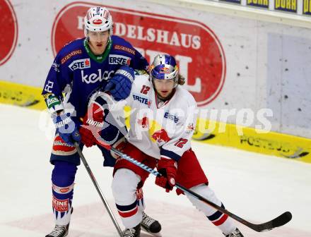 EBEL. Eishockey Bundesliga. EC VSV gegen Red Bull Salzburg. Adis Alagic,  (VSV), Alexander Cijan (Salzburg). Villach, am 21.11.2014.
Foto: Kuess 


---
pressefotos, pressefotografie, kuess, qs, qspictures, sport, bild, bilder, bilddatenbank