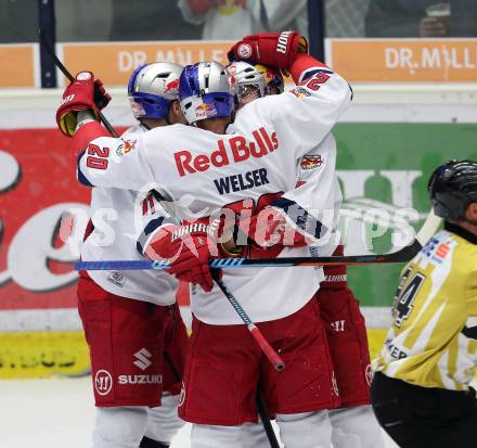 EBEL. Eishockey Bundesliga. EC VSV gegen Red Bull Salzburg. Torjubel  (Salzburg). Villach, am 21.11.2014.
Foto: Kuess 


---
pressefotos, pressefotografie, kuess, qs, qspictures, sport, bild, bilder, bilddatenbank