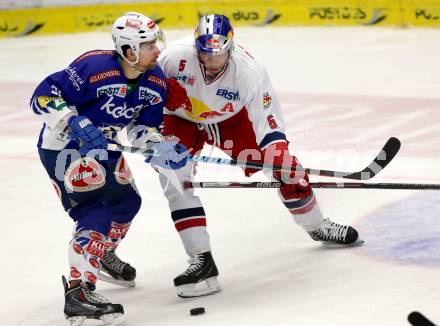 EBEL. Eishockey Bundesliga. EC VSV gegen Red Bull Salzburg. Eric HUnter,  (VSV), Thomas Raffl (Salzburg). Villach, am 21.11.2014.
Foto: Kuess 


---
pressefotos, pressefotografie, kuess, qs, qspictures, sport, bild, bilder, bilddatenbank