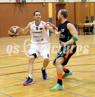 Basketball 2.Bundesliga 2014/15 Grunddurchgang 9.Runde. Radenthein Garnets gegen Basket Flames. Uros Ninic,  (Radenthein), Philipp Seel (Basket Flames). Klagenfurt, 22.11.2014.
Foto: Kuess
---
pressefotos, pressefotografie, kuess, qs, qspictures, sport, bild, bilder, bilddatenbank