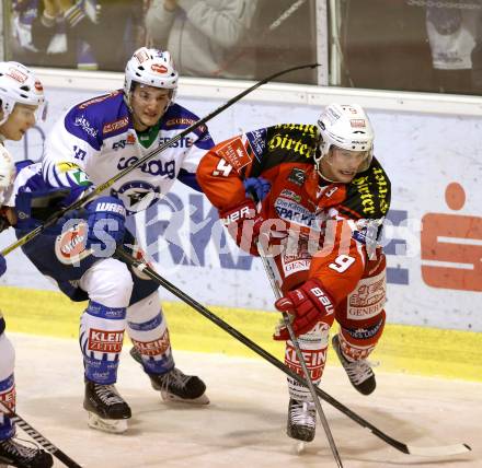 EBEL. Eishockey Bundesliga. KAC gegen VSV. Luke Pither, (KAC), Stefan Bacher  (VSV). Klagenfurt, am 23.11.2014.
Foto: Kuess 

---
pressefotos, pressefotografie, kuess, qs, qspictures, sport, bild, bilder, bilddatenbank