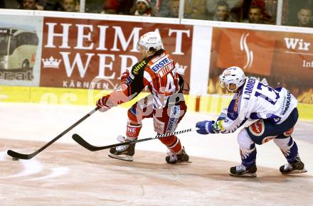 EBEL. Eishockey Bundesliga. KAC gegen VSV. Marcel Witting, (KAC), John Lammers  (VSV). Klagenfurt, am 23.11.2014.
Foto: Kuess 

---
pressefotos, pressefotografie, kuess, qs, qspictures, sport, bild, bilder, bilddatenbank