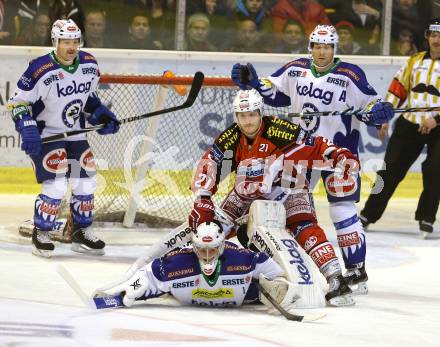 EBEL. Eishockey Bundesliga. KAC gegen VSV. Manuel Geier, (KAC), Jean-Philippe Lamoureux, Gerhard Unterluggauer (VSV). Klagenfurt, am 23.11.2014.
Foto: Kuess 

---
pressefotos, pressefotografie, kuess, qs, qspictures, sport, bild, bilder, bilddatenbank