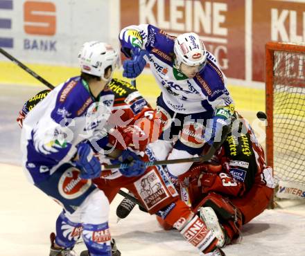 EBEL. Eishockey Bundesliga. KAC gegen VSV. Pekka Tuokkola,  (KAC),  Brock McBride (VSV). Klagenfurt, am 23.11.2014.
Foto: Kuess 

---
pressefotos, pressefotografie, kuess, qs, qspictures, sport, bild, bilder, bilddatenbank