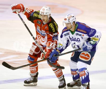 EBEL. Eishockey Bundesliga. KAC gegen VSV. Patrick Harand,  (KAC), Benjamin Petrik (VSV). Klagenfurt, am 23.11.2014.
Foto: Kuess 

---
pressefotos, pressefotografie, kuess, qs, qspictures, sport, bild, bilder, bilddatenbank