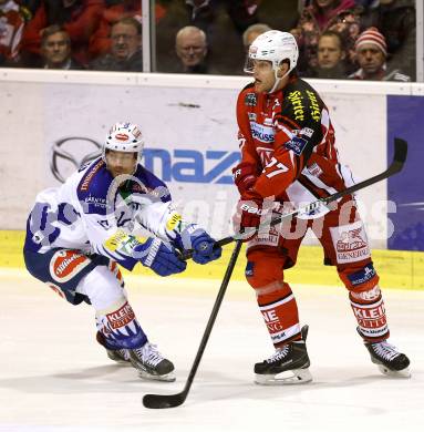 EBEL. Eishockey Bundesliga. KAC gegen VSV. Thomas HUndertpfund,  (KAC),  John Lammers (VSV). Klagenfurt, am 23.11.2014.
Foto: Kuess 

---
pressefotos, pressefotografie, kuess, qs, qspictures, sport, bild, bilder, bilddatenbank