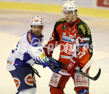 EBEL. Eishockey Bundesliga. KAC gegen VSV. Thomas HUndertpfund, (KAC), Jason Krog  (VSV). Klagenfurt, am 23.11.2014.
Foto: Kuess 

---
pressefotos, pressefotografie, kuess, qs, qspictures, sport, bild, bilder, bilddatenbank