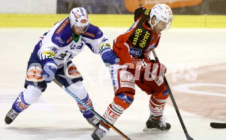 EBEL. Eishockey Bundesliga. KAC gegen VSV. Kirk Furey,  (KAC), Marco Pewal (VSV). Klagenfurt, am 23.11.2014.
Foto: Kuess 

---
pressefotos, pressefotografie, kuess, qs, qspictures, sport, bild, bilder, bilddatenbank