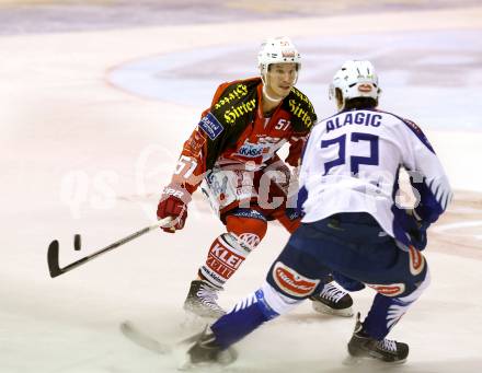 EBEL. Eishockey Bundesliga. KAC gegen VSV. Oliver Setzinger, (KAC),  Adis Alagic  (VSV). Klagenfurt, am 23.11.2014.
Foto: Kuess 

---
pressefotos, pressefotografie, kuess, qs, qspictures, sport, bild, bilder, bilddatenbank