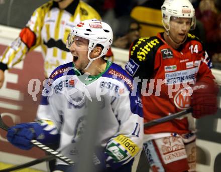 EBEL. Eishockey Bundesliga. KAC gegen VSV.  Torjubel Mark Santorelli (VSV). Klagenfurt, am 23.11.2014.
Foto: Kuess 

---
pressefotos, pressefotografie, kuess, qs, qspictures, sport, bild, bilder, bilddatenbank