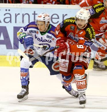 EBEL. Eishockey Bundesliga. KAC gegen VSV. Lukas Pither, (KAC), Patrick Platzer  (VSV). Klagenfurt, am 23.11.2014.
Foto: Kuess 

---
pressefotos, pressefotografie, kuess, qs, qspictures, sport, bild, bilder, bilddatenbank