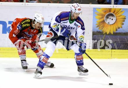 EBEL. Eishockey Bundesliga. KAC gegen VSV. Lukas Pither, (KAC), Marco Pewal  (VSV). Klagenfurt, am 23.11.2014.
Foto: Kuess 

---
pressefotos, pressefotografie, kuess, qs, qspictures, sport, bild, bilder, bilddatenbank