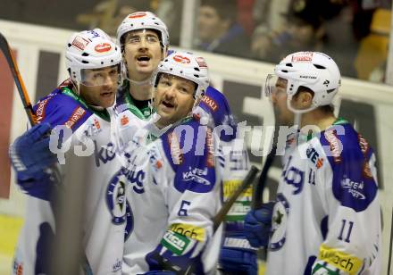 EBEL. Eishockey Bundesliga. KAC gegen VSV.  Torjubel Mark Santorelli, Cole Jarrett, Gerhard Unterluggauer, Eric Hunter (VSV). Klagenfurt, am 23.11.2014.
Foto: Kuess 

---
pressefotos, pressefotografie, kuess, qs, qspictures, sport, bild, bilder, bilddatenbank