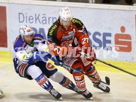 EBEL. Eishockey Bundesliga. KAC gegen VSV. Thomas HUndertpfund,  (KAC), Mark Santorelli (VSV). Klagenfurt, am 23.11.2014.
Foto: Kuess 

---
pressefotos, pressefotografie, kuess, qs, qspictures, sport, bild, bilder, bilddatenbank